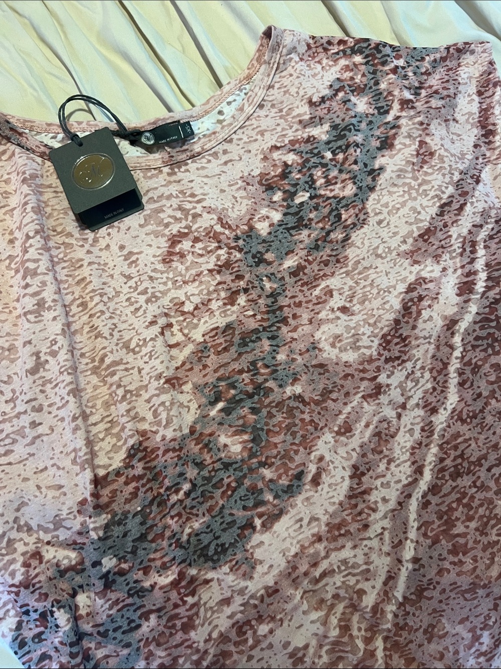 MARELLA Pink and Gray Marble-Print Short Sleeve Tee